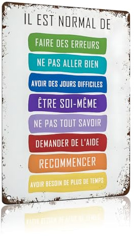 „Il Est Normal De Ne Pas Aller Bien“ Panneau Métallique Vintage, Affiche Motivante Art pour Enfants, Posters Salle de Classe, Citations, Soyez Vous-Même, Décoration Murale, 8 x 12 Pouces (25115)