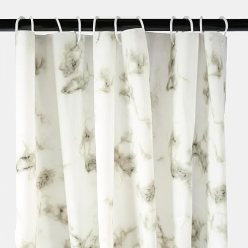 OHS Shower Curtain Marble, Mould Proof Mildew & Water Resistant Fabric Bathroom Curtain with 12 Hooks Quick Dry Weighted Hem Bathtub Curtains, 180 x 180cm -White/Grey