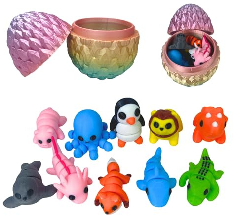 10 Miniatur-Tierfiguren & Ei – 3D-Gedruckt Gelenkige Bewegliche Antistress-Spielzeuge Schreibtischdekoration Partygeschenke Mitgebsel Belohnungen für Kinder