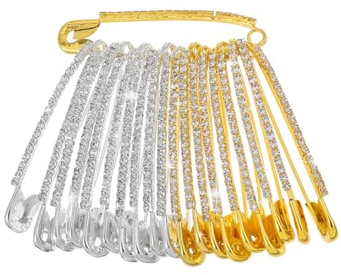 20 Stück Sicherheitsnadeln Groß, Strass Brosche Ausschnitt Verkleinern Verzierter Broschen Broschennadeln Glänzende Dekorative Clip Kristall Schleppennadel Brautkleid für Damen Kleidung Hochzeit