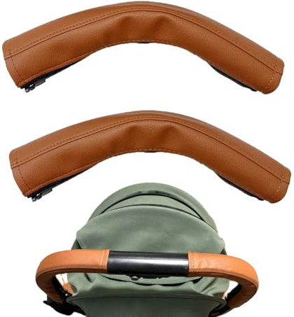 2 Stück Kinderwagen Griffbezug, Schiebegriff Abdeckung für Buggy, Stroller Handle Cover, Kinderwagen Armlehne Schutzhülle, PU Lederbezug Kinderwagen Zubehör - Braun