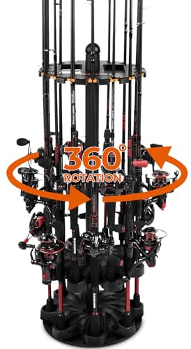KastKing V16 Rotating Fishing Rod Holder for Garage, Floor Rack Holds Up to 16 Rods & Combos, Space-Saving Pole Organizer with Foam, Durable ABS, Fishing Gear Storage Gift for Men