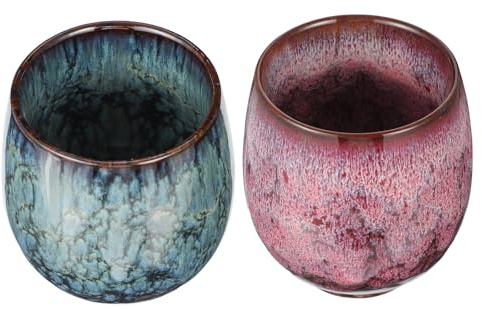 SHINEOFI Ceramic Tea Cups 2Pcs 2.36X2.36X2.95 Inches Flamed Glazed Porcelain Mugs for Home and Office Tea Drinking