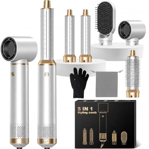 5 in 1 Hair Styler, Hot Air Styler Set, Magic Air Styler with Curl, Straighten, Volumise, Smooth and Hairdryer Brushes for Styling, Blow Dryer Brush, Hair Styler for All Hair Type/Length