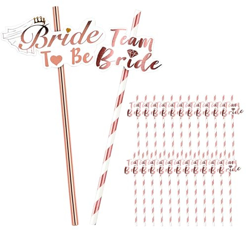 24 Pcs Team Bride Drinking Straws, Hen Party Rose Gold Paper Drinking Straw, Team Bride Printed Disposable Straws for Party Wedding Bachelorette Parties