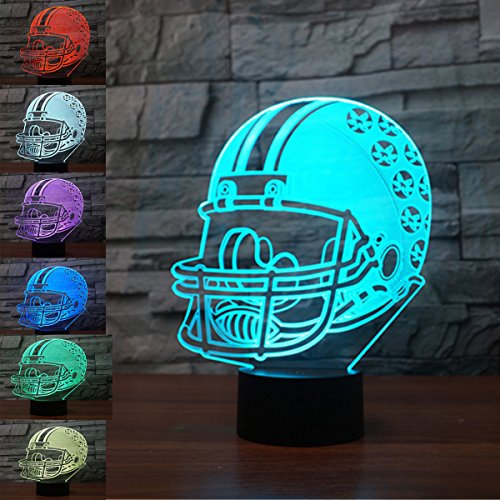 KINGCOO 3D Optical Illusion Lampe LED Nachtlichter, Verstellbar 7 Farben LED Schreibtischlampen Acryl Licht Berührungsschalter Stereo Visual Atmosphäre Tischlampe,Geschenk für Weihnachten (Rugby Hut)