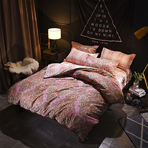 Chickw1 Bettbezug Set, Boho Stil Gemütlich 3 Teilig Bettwäsche Böhmisch Klassisch Muster 100% Polyester Mikrofaser Printing Bettbezug-Set (B, 135 x 200cm)