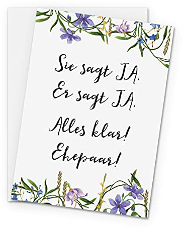 Glückwunschkarte Hochzeit Sie sagt JA Er sagt JA BLAUE HOCHZEIT
