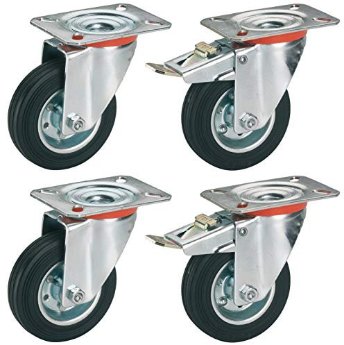 Dörner + Helmer 450172 Lenkrollen Set – 4 x Vollgummirad, doppeltes Kugellager, geräuscharm – Ø 125 mm, 100 kg, schwarz