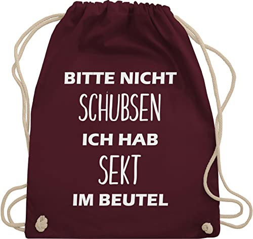 Turnbeutel Rucksack - Sportbeutel bedruckt Geschenk - Bitte nicht schubsen ich hab Sekt im Beutel - Unisize - Bordeauxrot - sektgeschenke für frauen festival-bag festival sprüche stoffbeutel