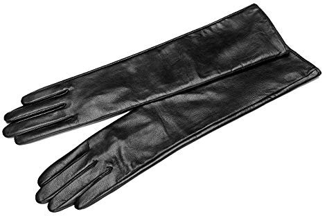 QECEPEI Damen lange Lederhandschuhe, Touchscreen-Oper Abendkleid Handschuh, Winter, Fahrerhandschuhe für Frauen - Schwarz - Groß