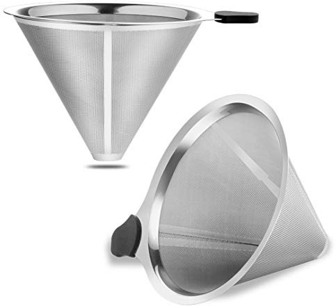 MEICHU Coffee Filter for Chemex Stainless Steel 2PCS Pour Over Metal Coffee Dripper Reusable Cone Filter for Chemex, Carafes and Other Coffee Makers