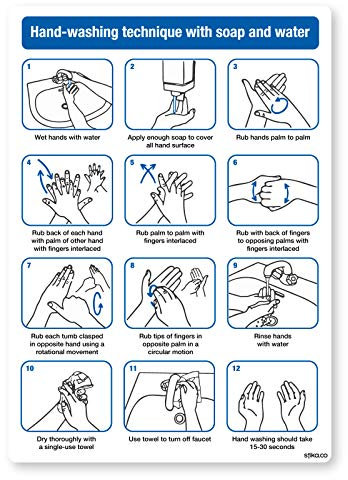 Hinweisschilder, Handwaschtechnik mit Seife und Wasser, NHS empfohlen