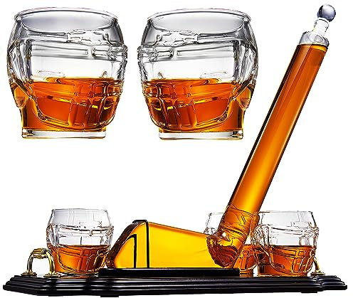 Ice Hockey Whiskey Decanter Set with 4 Unique Helmet Glasses, 750ml Decanter and 8oz Glasses – Perfect for Hockey Fans Gift, Whiskey Lovers, Sports Enthusiasts, Fathers, or Holidays by The Wine Savant