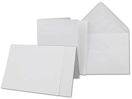 25 x Kartenpaket mit gefütterten Brief-Umschlägen und Einleger - gerippt - DIN A6/C6 - Weiss - 10,5 x 14,8 cm - Nassklebung - NEUSER PAPIER