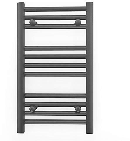 Myhomeware 300mm Wide Anthracite Grey Flat Electric Pre-Filled Heated Towel Rail Radiator For Bathroom Designer UK (300mm x 600mm (h))