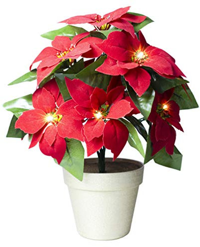SOLUSTRE Kunstblumen Kunstpflanze im Topf Mini Weihnachtsbaum mit LED Warmweiß Beleuchtung Beleuchtet Weihnachten Tischdeko Künstliche Pflanze Blumen Nachtlicht Weihnachtsschmuck Ohne Akku