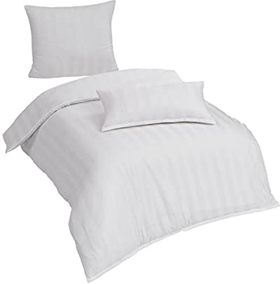 Traumschlaf Mako-Satin Bettwäsche Uni Streifen 4 cm Weiss, 1 Bettbezug 200 x 200 cm + 2 Kissenbezüge 80 x 80 cm