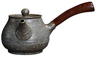 Traditionelle Teekanne aus Keramik, japanischer Stil, handgefertigt, mit langem Holzgriff, A03