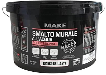 MAKE DESIGN FOR YOU | Smalto Murale Super Resistente, 9 litri, Bianco Lucido, Base Acqua. Crea una Superficie Compatta, Priva di Porosità e Anti-Polvere. Prodotto Certificato HACCP, Made in Italy.