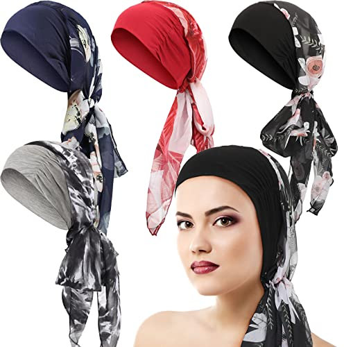 4 Stück Kopfbedeckung Turban für Schlafmütze Kopftuch Frauen Headwrap