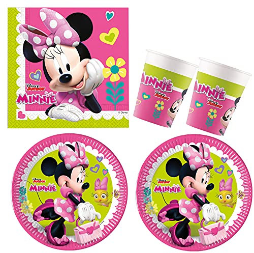Procos 10210592 – Set Disney Minnie Happy Helpers 52 pièces Assiettes, 16 gobelets, 20 Serviettes jetable Vaisselle de fête décoration de Table, Multicolore