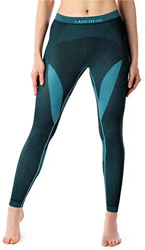 Ladeheid Damen Winter Funktionsunterwäsche Thermounterwäsche Skiunterwäsche Lange Unterhose Thermoaktiv LAGI005 (Schwarz/Turquoise, XL)