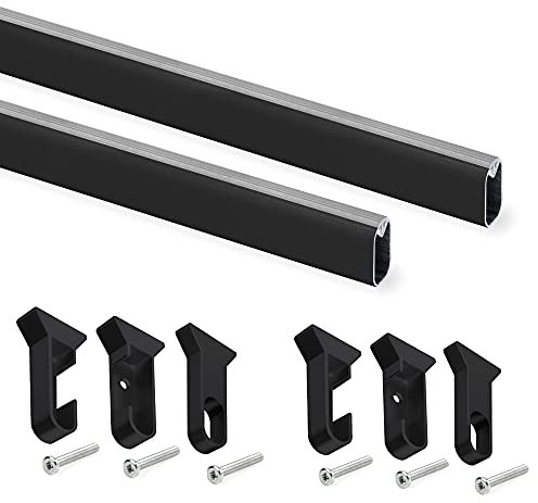 Emuca - Kit tubo per armadio, 1150 mm, Verniciato nero, Alluminio e Tecnoplastica, Lotto di 2