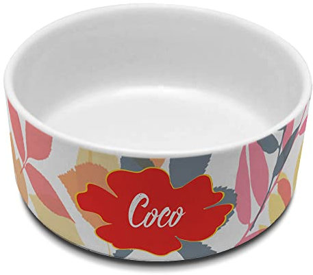 Cuencos para Perros. Comedero Perro. Bebederos con Nombre. Comedero Personalizado. Cuenco Cerámica. Volumen 650ml. Flores