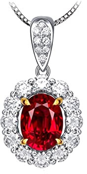 Women White Gold Necklace Halo with Oval Tourmaline 1ct Pendant Necklace