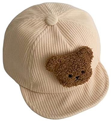 Zukmuk Baby Mützen Kinder Baseballmütze Gerippt Plüsch Bär Patchwork Rückseite zum Aufkleben Sonnenhüte Kinderschutz 1-2 Jahre (Beige, 1-2 Years)