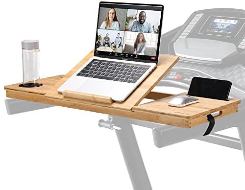 JOSHMAR Laufband Laptop Schreibtisch - Premium Walking Schreibtisch verbunden mit Erhöhung, Tasse und Telefonhalter.Verstellbarer ergonomischer Bambus-Laufband Laptophalter für Heim- oder