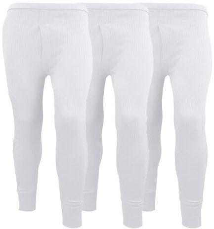 Pack of 3 Mens Thermal Underwear Trousers Long Johns Base Layer Extreme Hot Brushed Inside Ultra Soft Trousers Leggings Pants White