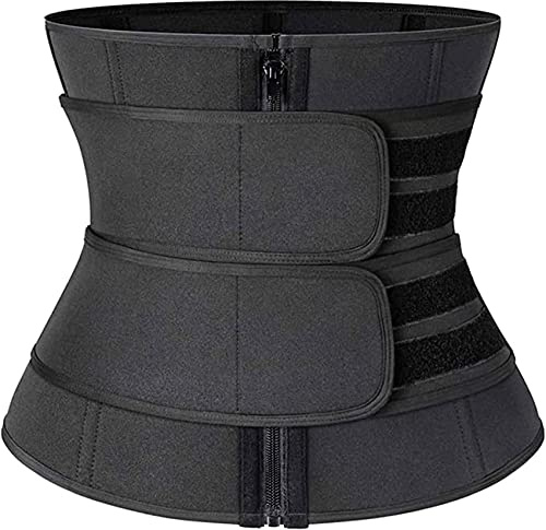 NLAVW Waist Trainer Belt for Women,Plus Size 4XL-6XL Sauna Waist Trimmer Slim Shaper Double Straps Corset Cinchers Belly Wrap Grey,Black,4XL
