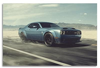 JUNNA Rennauto-Poster für Dodge Challenger SRT Hellcat Sportauto, dekoratives Gemälde, Leinwand, Wand- und Kunstbild, Familien-Schlafzimmer, Dekoration, 50 x 75 cm