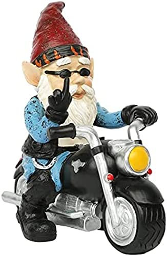 Whimsical Polyresin Naughty Dwarf Ornaments Desktop Garden Decor,Funny Garden Gnome Riding Motorcycle Figurine,Garden Gnome Biker Gnome Statue-,Large,21.5x13x23cm(8x5x9inch),YUYANAIAI