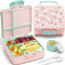 Fimibuke Lonchera Bento para niños, a prueba de fugas, con 4 compartimentos, sin BPA, apta para lavavajillas, con utensilios, porciones ideales para niños de 3 a 12 años, para la escuela