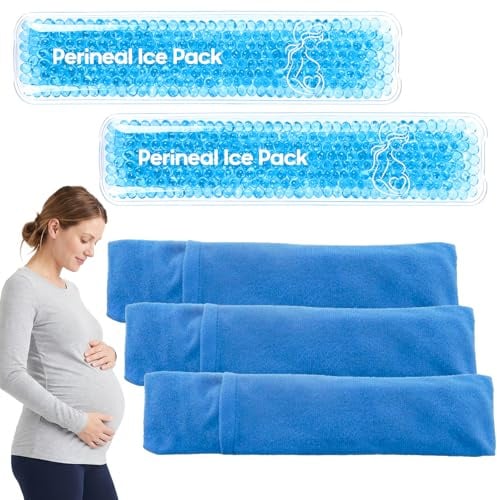 Wiederverwendbare Damm-Kühlakkus zur Schmerzlinderung nach der Geburt und Hämorrhoiden, Heiß- und Kältepackung für Frauen nach der Schwangerschaft, 2 Eisbeutel und 3 Abdeckungen (Blau)