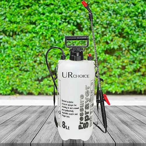 UR CHOICE 8L Pressure Sprayer Pump | Garden Weedkiller Spray Bottle for Patio Cleaning, Fertilizer Use | Heavy-Duty, Adjustable Nozzle, Ergonomic Handle, Multipurpose Water Pump (Colour May Vary)