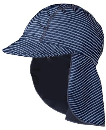 maximo GOTS Mini-Schildmütze, Nackenschutz, Ringeljersey/Uni, UV 50 Made in Germany 49 Dunkelmarine-bluemeliert