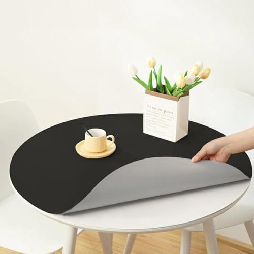 Rund Abwischbar Tischauflage Kunstleder Tischdecke Esstisch Leder Tischunterlage Fleckabweisend Rutschfest Wasserdichte Tischmatte Schreibtisch Unterlage Tischschutz Matt(Size:40CM,Color:Black)