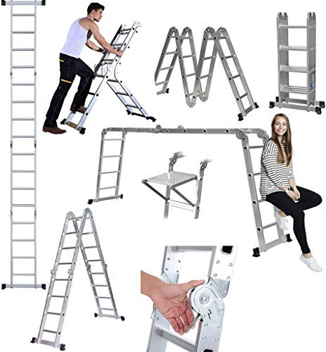Decorating Scaffold Ladder 4.7M/15.5Ft Combination Ladder Folding Trestle with New Safety Heavy Duty Building Tray, 150Kg Load Capacity, EN131 Certification