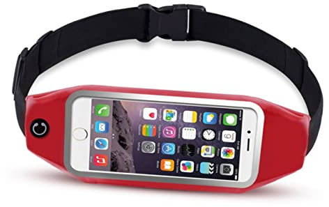 DIKACA 4.7 Laufgürteltasche für Damen und Herren reflektierender Reißverschluss Hüfttasche Laufgürtel Hüfttasche für Workout Fitness Rot