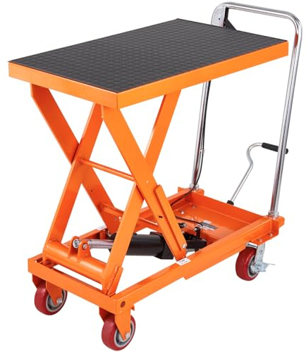 VEVOR Hydraulic Lift Table Cart, 1100lbs Capacity 35.4 Lifting Height, Manual Single Scissor Lift Table with 4 Wheels and Non-slip Pad, Hydraulic Scissor Cart for Material Handling and Transportation