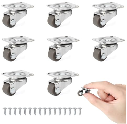 1/2inch Mini Swivel Caster Wheels, Small Low-Profile Plate Casters,8‑Pack