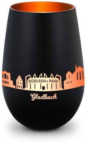 GRAVURZEILE Deko Windlicht aus Glas mit Gravur - Skyline Gladbach - Hochwertige 360° Lasergravur - Dekoratives Geschenk als Andenken, Souvenir oder für Sammler zum Geburtstag - Farbe: Schwarz/Bronze