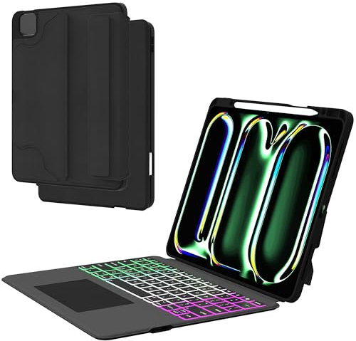 Keyboard Case for 2024 iPad Pro 13 inch M4: Precise Trackpad Detachable Magnetic Keyboard Case with Pencil Holder - 3 Zone 7 Colours Backlit Keyboard Cover for iPad Pro 13 2024 M4 | UK-Layout QWERTY