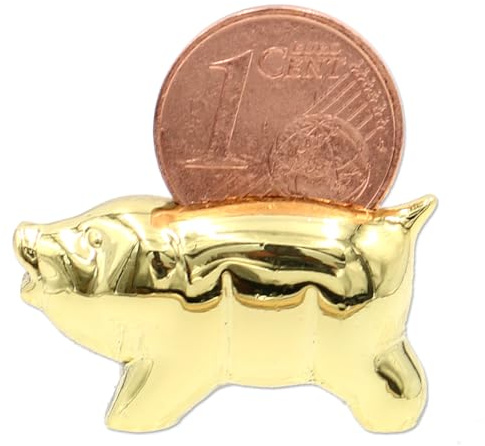 Dekohelden24 1 Cent Schwein, Glücksschwein, Glücksbringer aus Metall mit Euro-Cent, B/H/T 3 x 3 x 1 cm.