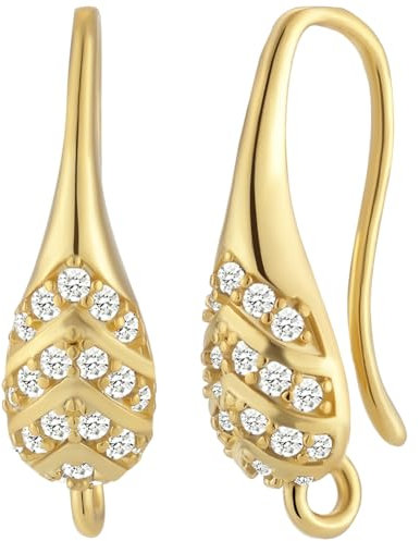 Beebeecraft 1 Box 5 Pairs Cubic Zirconia Ear Hooks 14K Gold Plated Teardrop French Ear Wires with 1.2mm Horizontal Hole for DIY Earring Jewelry Crafts Making