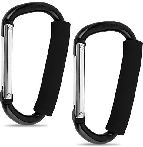 2 Pack Locking Carabiner Clips, Large Buggy Clips, Heavy Duty Aluminum Carabiner Super Durable Lock Carabiner Hook for Hammocks, Yoga Swing, Camping, Keychain, Dog Leash (Black)